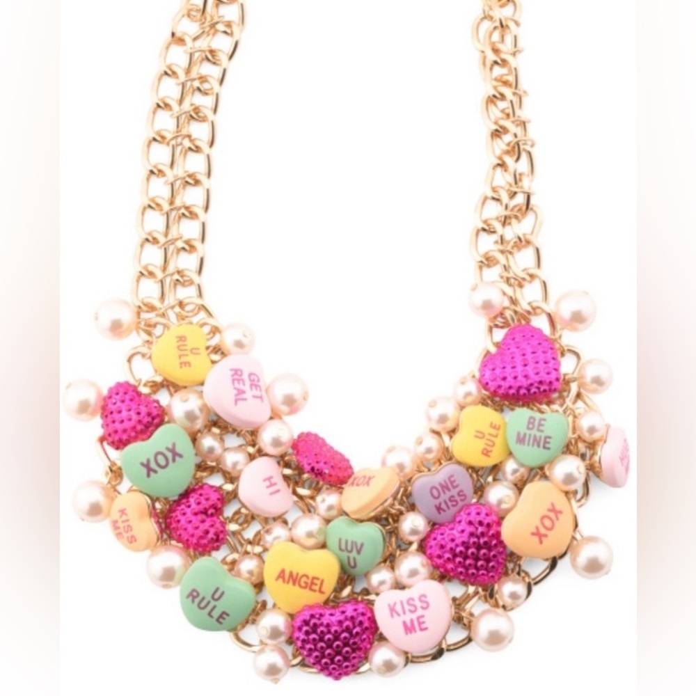 BETSEY JOHNSON Valentine Conversation Candy Heart Revival Charm Necklace NEW NWT